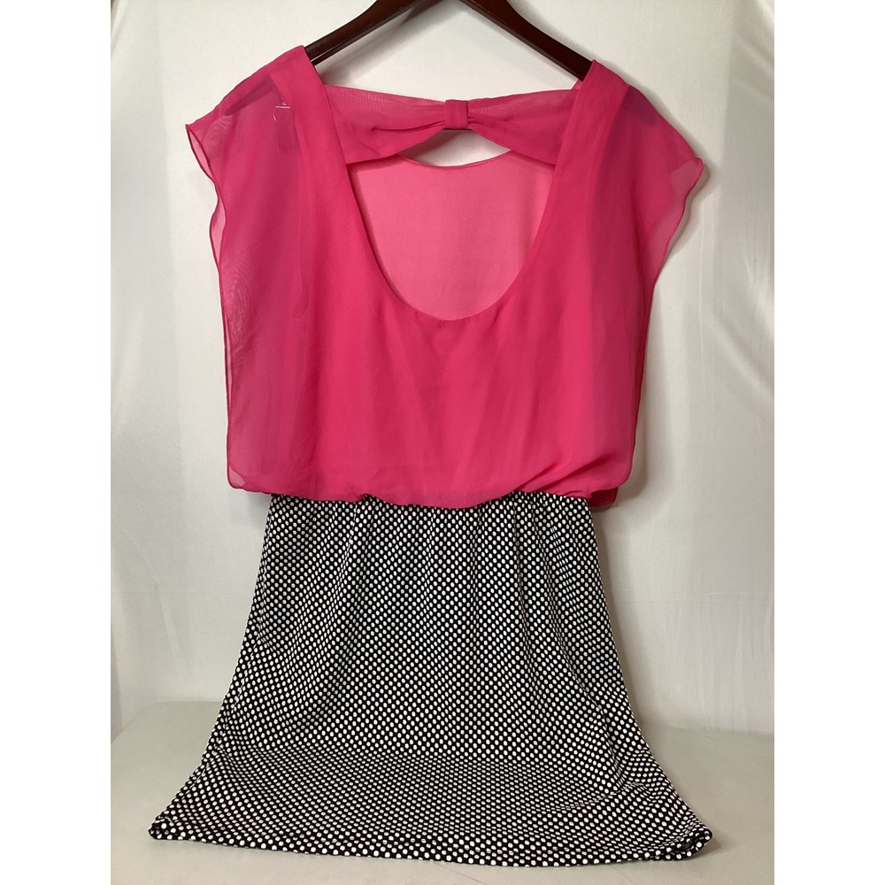 Accidentally‎ in Love Women's XL Pink Black Polka Dot Bow Back Dress - Picture 4 of 8
